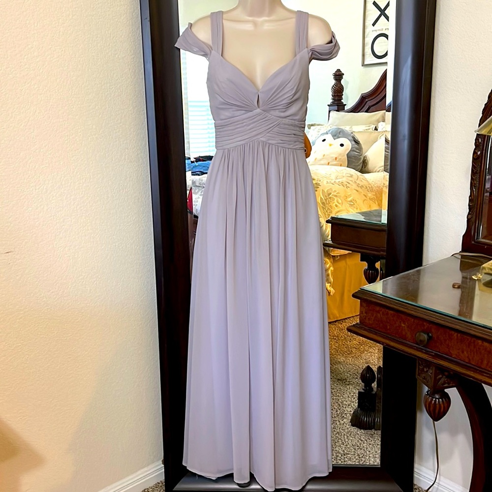 Lulu’s chiffon gray evening gown
